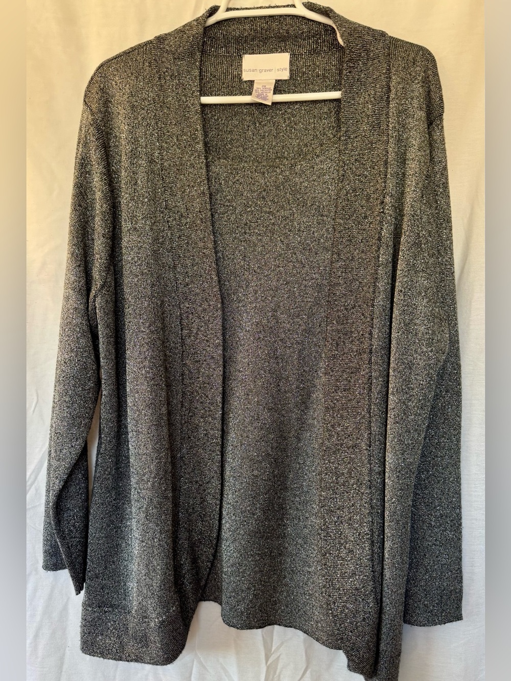 Susan Graver Metallic Sparkle Open-Front Cardigan Top Combo Size 2x
